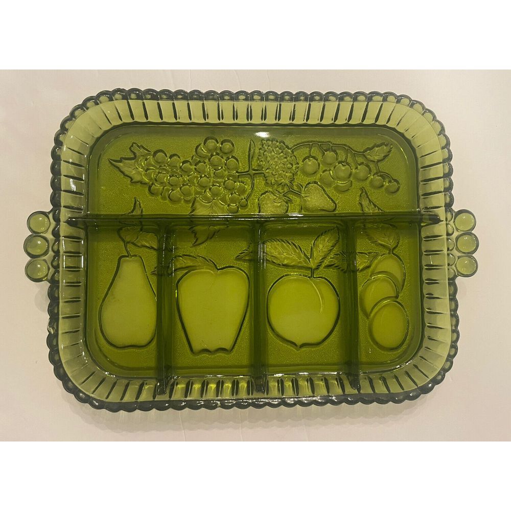 Vintage‎ Indiana Glass Green Divided 5 Part Relish Serving GREAT Condition MCM - Picture 2 of 5